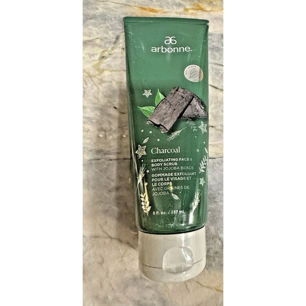 Arbonne Charcoal Exfoliating Face Body Scrub Jojoba Beads 8oz / 237mL New Sealed